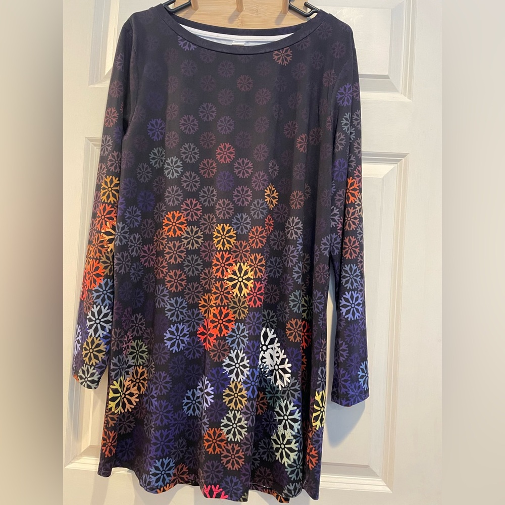 Nanu Colorful Snowflake Pattern Tunic Top/ Mini Dress   Sz XL